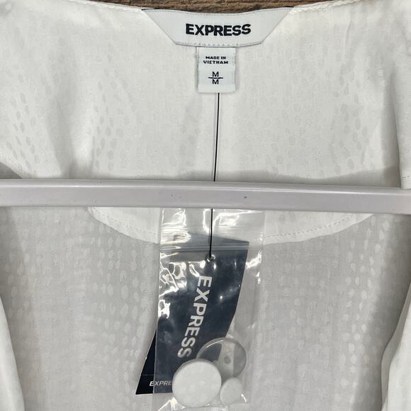 Express Deep V Neck Long Sleeve Blouse White Size Medium NWT - Picture 3 of 10
